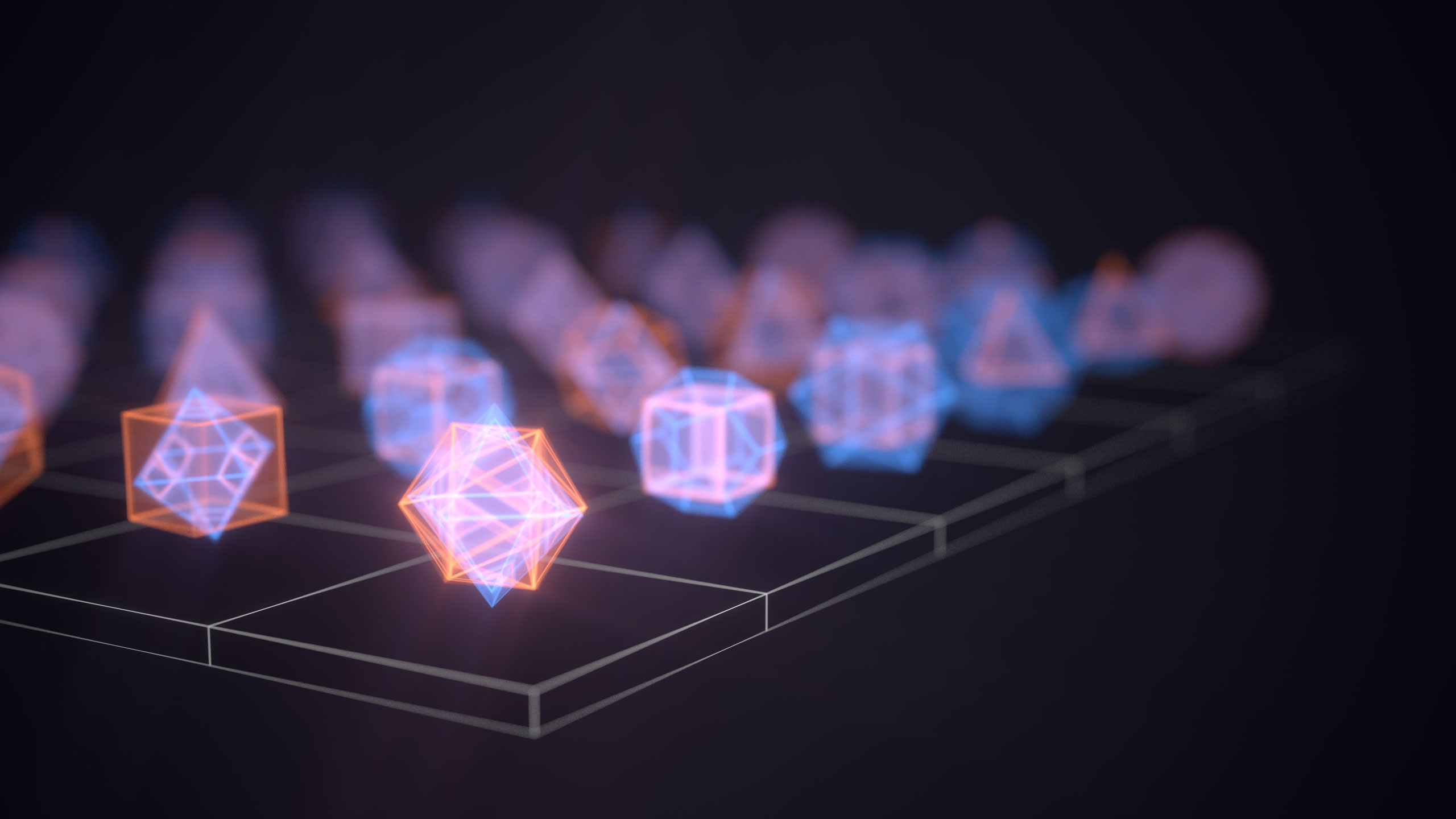 Blurry figures representing quantum officers are arranged in a grid against a black background.